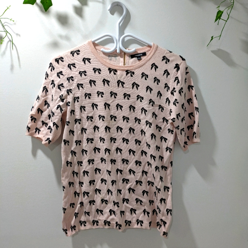 S Premise Pink Top with Black Bow Design